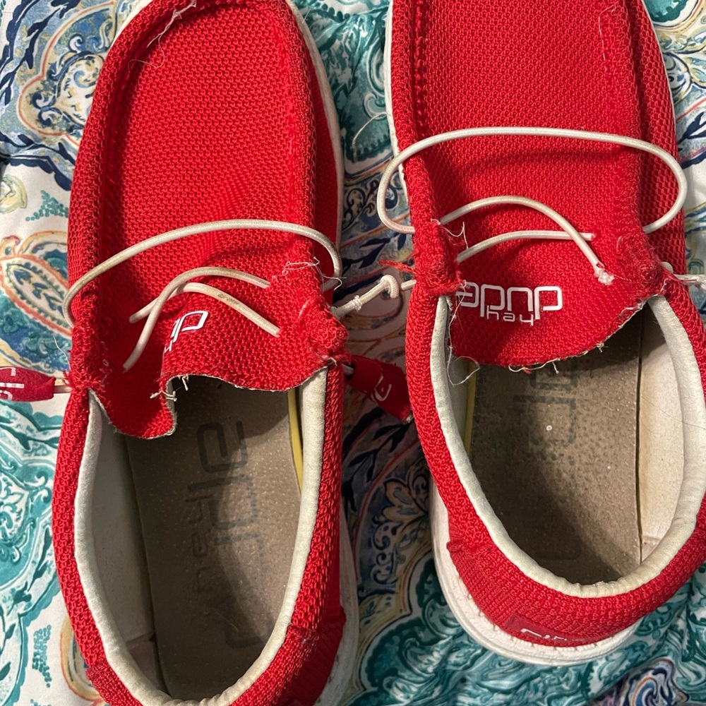 Hey Dude Red and White Moccasins Lightweight Casual Footwear